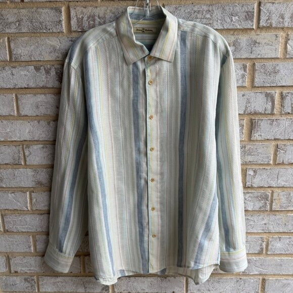 Tommy Bahama Long Sleeve Linen Blend Striped Button Down Men's Size M - Picture 1 of 8